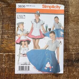 Simplicity Sewing Pattern 3836 Costume 1950s Carhop Diner Poodle Skirt 3-6 UNCUT